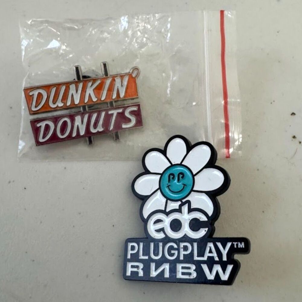EDC Plug n Play RNBW and Dunkin Donuts Pin back Set (2)